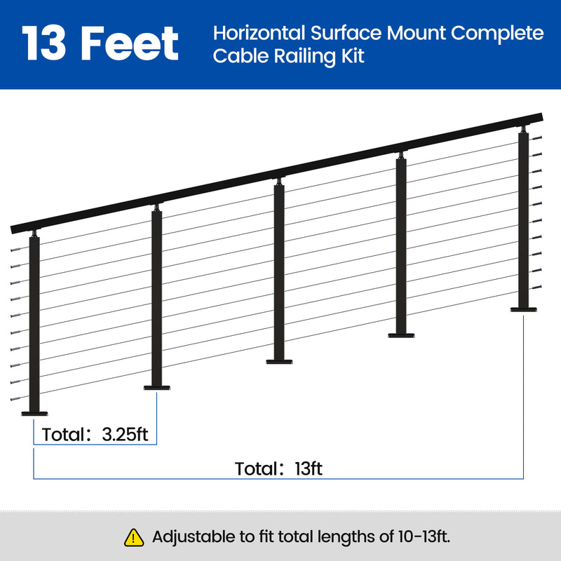Load image into Gallery viewer, Muzata 36&quot; 13ft Black Surface Mount Cable Railing Kit Stair
