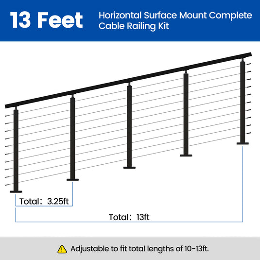 Muzata 36" 13ft Black Surface Mount Cable Railing Kit Stair