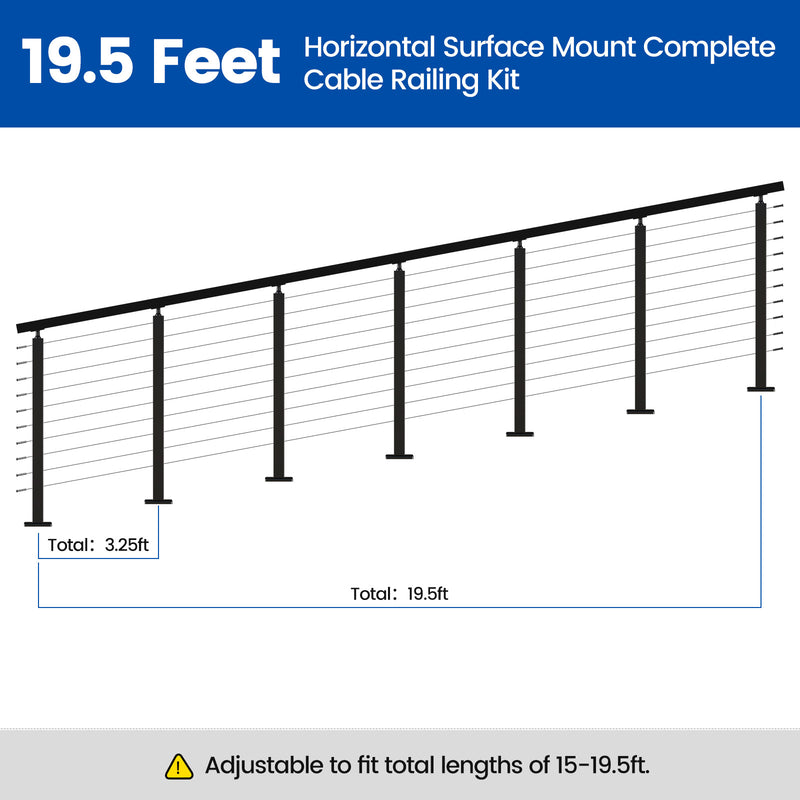 Load image into Gallery viewer, Muzata 36&quot; 19.5ft Black Surface Mount Cable Railing Kit Stair
