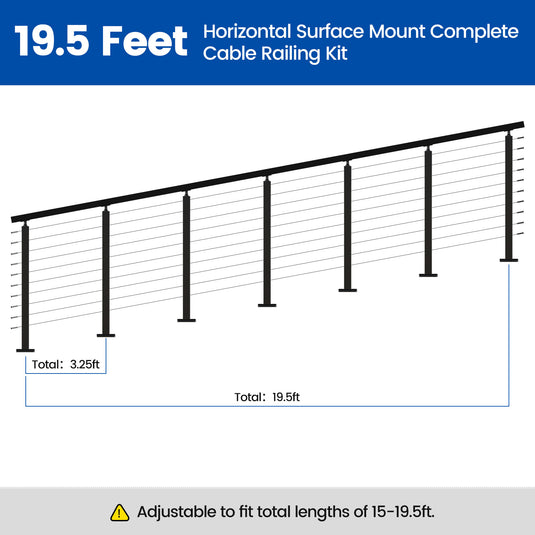 Muzata 36" 19.5ft Black Surface Mount Cable Railing Kit Stair