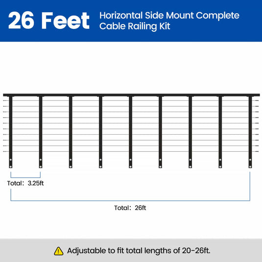 Muzata 36" 26ft Black Side Mount Cable Railing Kit Horizontal