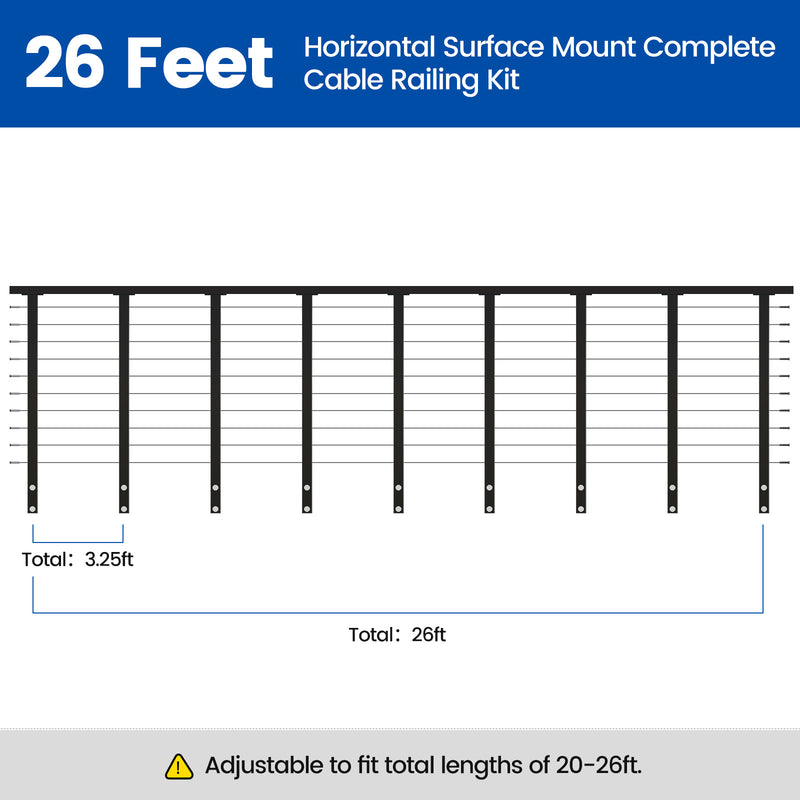 Load image into Gallery viewer, Muzata 36&quot; 26ft Black Side Mount Cable Railing Kit Horizontal
