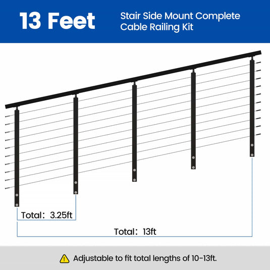 Muzata 36" 13ft Black Side Mount Cable Railing Kit