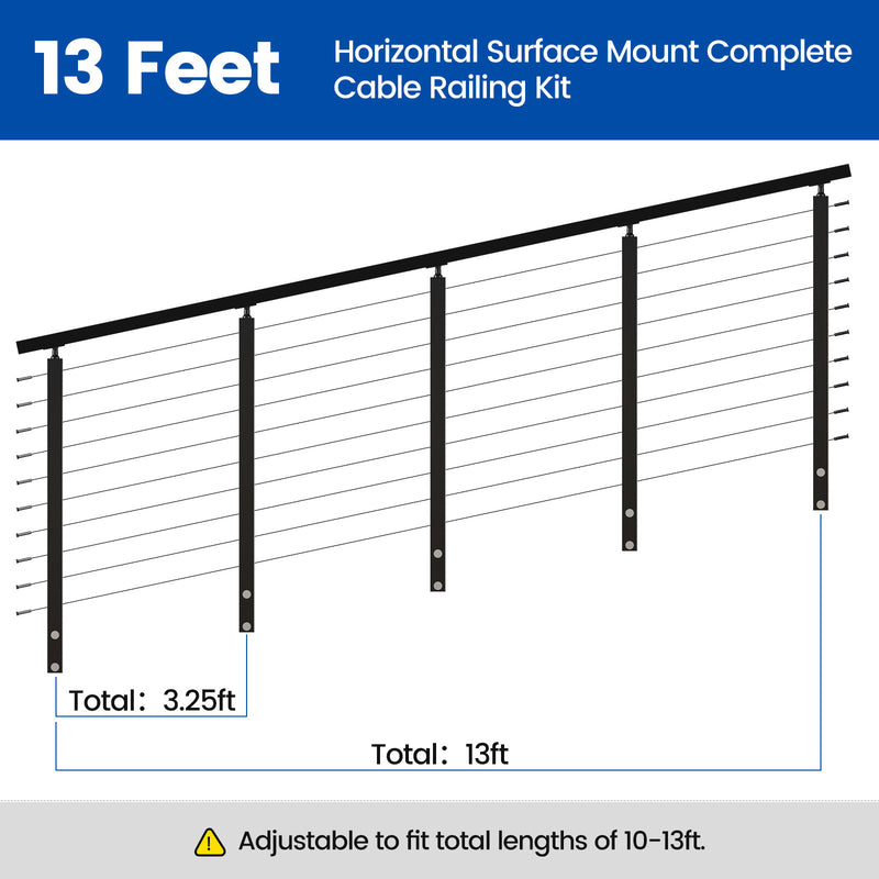 Load image into Gallery viewer, Muzata 36&quot; 13ft Black Side Mount Cable Railing Kit
