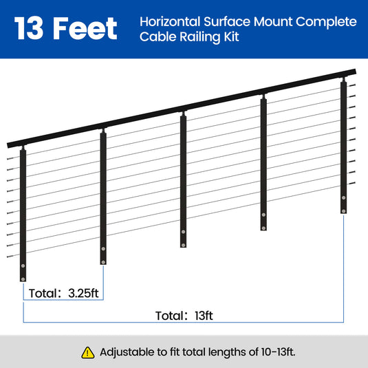 Muzata 36" 13ft Black Side Mount Cable Railing Kit