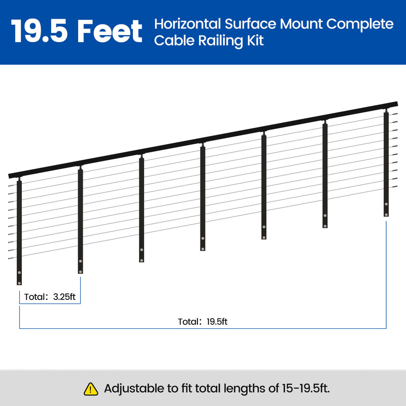 Load image into Gallery viewer, Muzata 36&quot; 19.5ft Black Side Mount Cable Railing Kit
