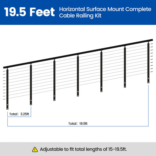 Muzata 36" 19.5ft Black Side Mount Cable Railing Kit