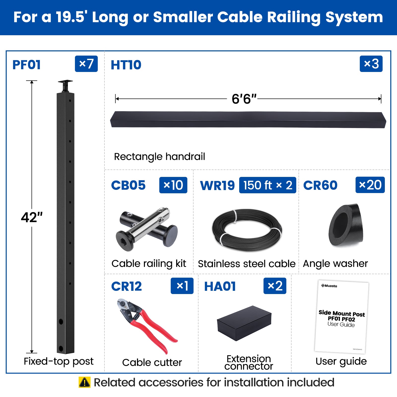 LG01060057 cable railing kit dimensions and package contents