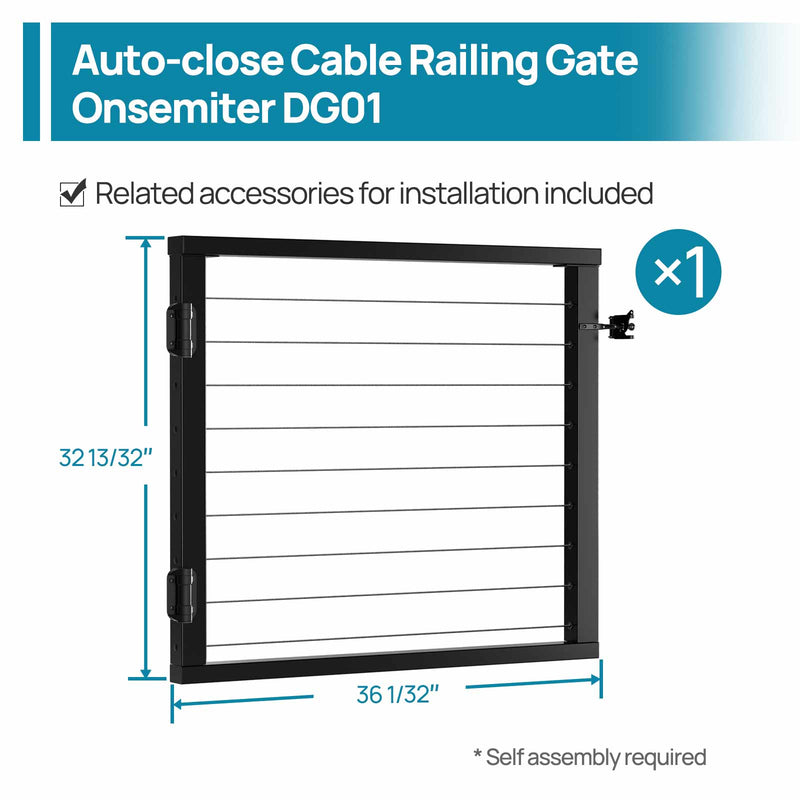 Load image into Gallery viewer, Onsemiter 36 1/32&quot; L × 32 13/32&quot; H Black Aluminum Outdoor Deck Gate, DG01 BPA
