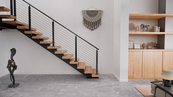 Modern-interior-with-black-cable-railing-system-and-metal-posts