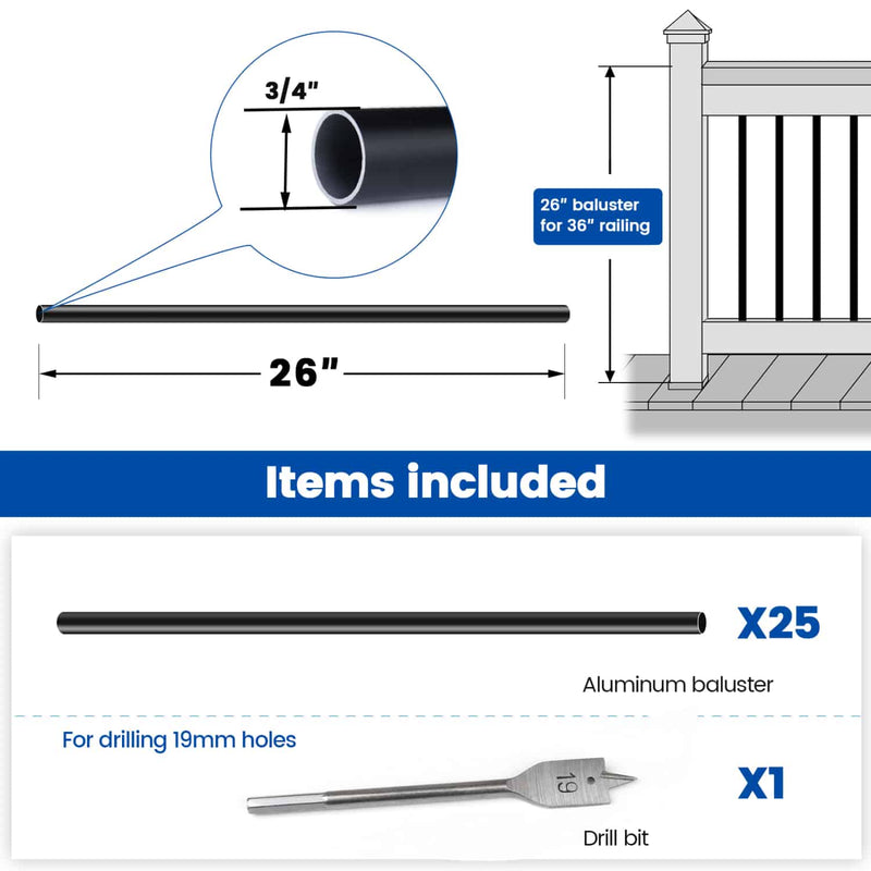 Load image into Gallery viewer, Muzata-26-inch-round-aluminum-baluster-WT02-size
