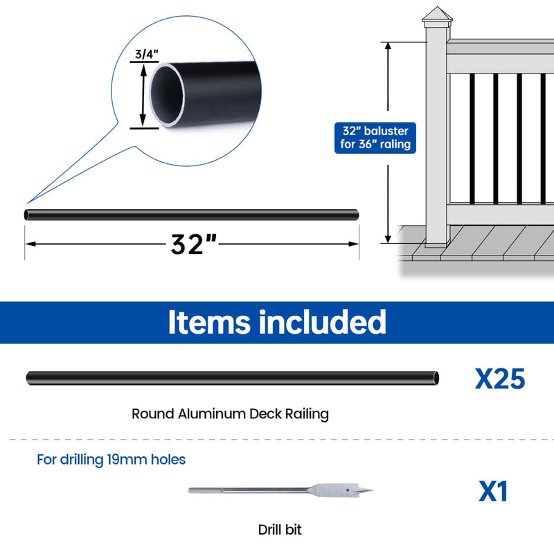 Load image into Gallery viewer, Muzata-32-inch-round-aluminum-baluster-WT15-size
