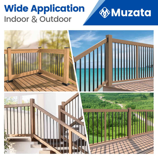 Muzata 36" Black Aluminum 3/4" Round Hollow Deck Balusters, WT01