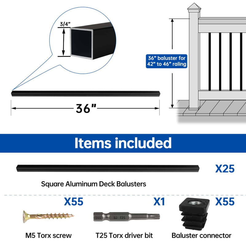 Load image into Gallery viewer, Muzata-36-inch-square-aluminum-baluster-WT13-size
