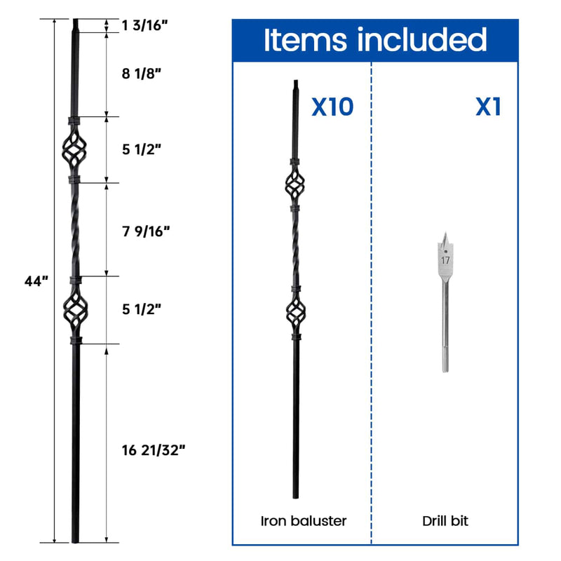 Load image into Gallery viewer, Muzata-44-inch-double-basket-wrought-iron-baluster-WT05-size
