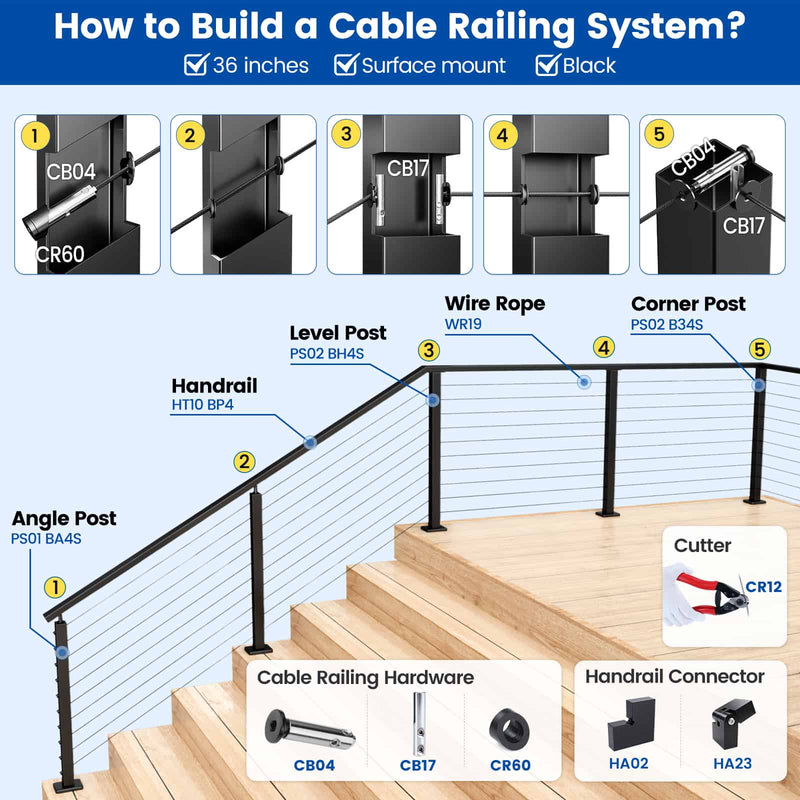 Load image into Gallery viewer, Muzata-black-cable-railing-system
