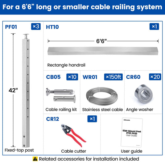 Muzata 36-in 6.5ft Brushed Side Mount Stair Cable Railing Kit Detail