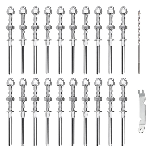 Scorladi™ Sliver T316 Hand Swage Threaded Stud Tensioner for 1/8" Cable Railing System 30pcs