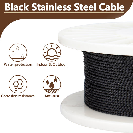 Scorladi™ Black T316 Stainless Steel Cable for 1/8" Black Cable Railing System 7 x 7 Strands Construction 250ft Wire Rope