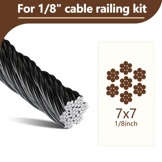 Scorladi™ Black T316 Stainless Steel Cable for 1/8" Black Cable Railing System 7 x 7 Strands Construction 250ft Wire Rope