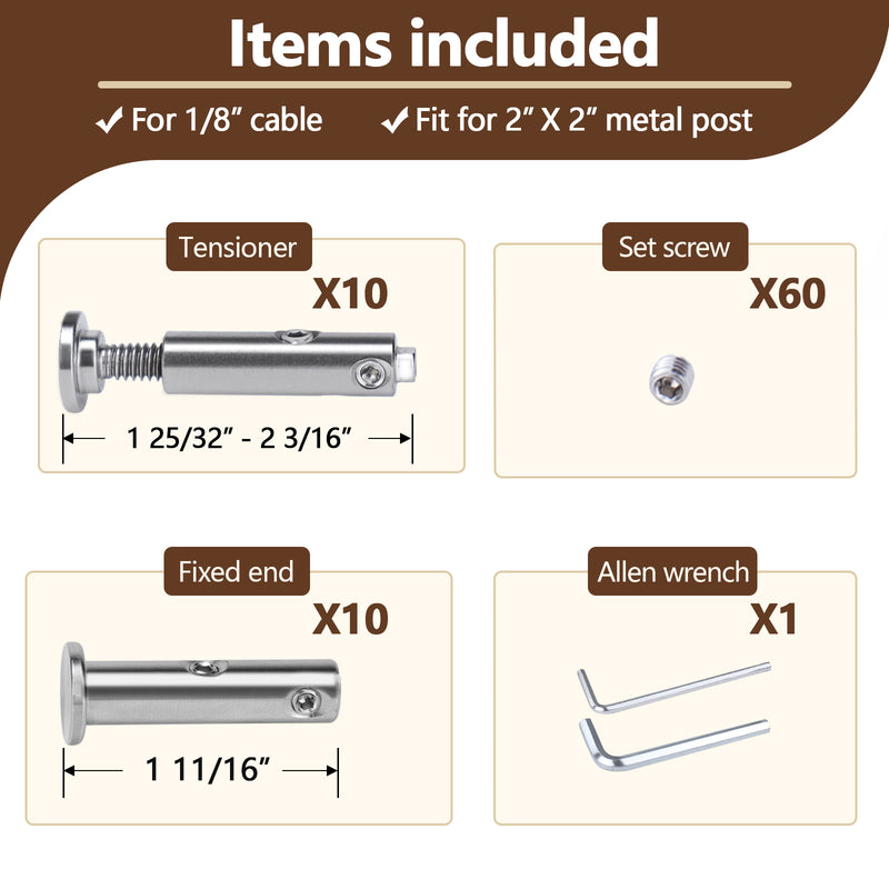Load image into Gallery viewer, Scorladi™  1/8”Invisible Cable Railing Kit 10Set Swageless Tensioner and Terminal Hidden Hardware for 2&quot;x2&quot; Metal Post Deck Stairs Railing System
