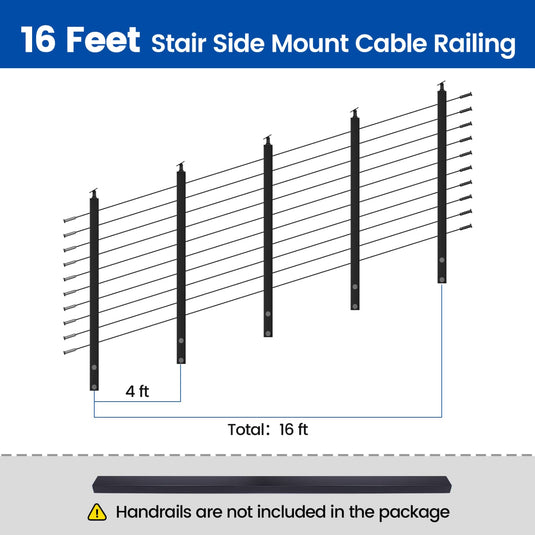 Muzata 36" Black Side Mount 4ft-20ft Cable Railing System DIY Kit (No Handrail)