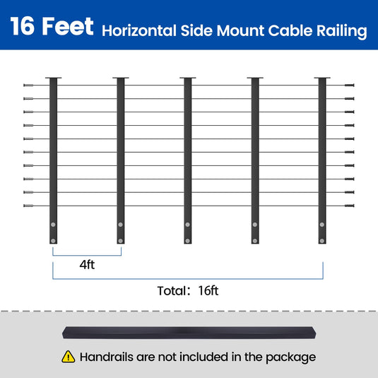 Muzata 36" Black Side Mount 4ft-20ft Cable Railing System DIY Kit (No Handrail)