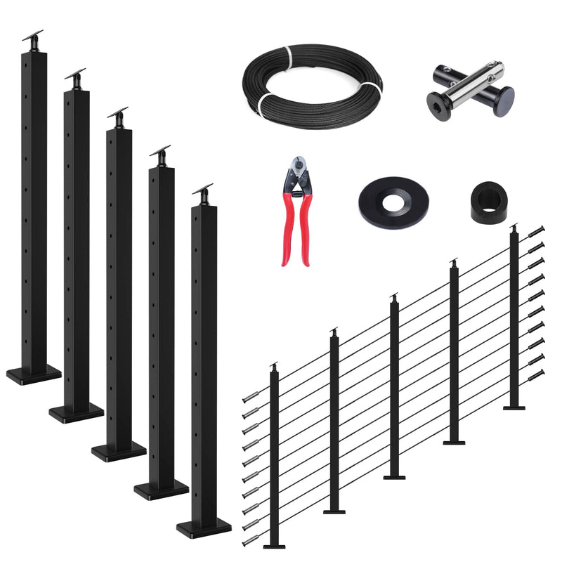 Load image into Gallery viewer, Muzata 36&quot; Black Surface Mount 4ft-20ft Cable Railing System DIY Kit (No Handrail)
