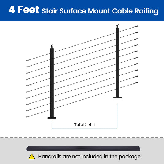 Surface Railing Installation Black Surface Mount Cable Railing System No-Handrail for Stairsm | Muzata