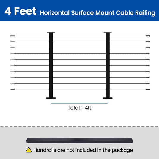 Muzata 36" Black Surface Mount 4ft-20ft Cable Railing System DIY Kit (No Handrail)