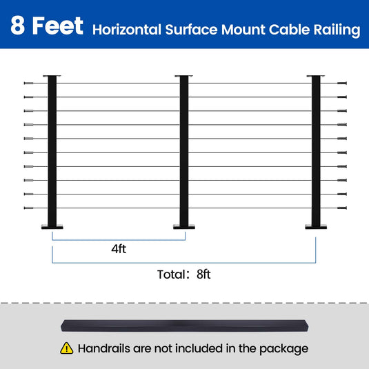 Muzata 36" Black Surface Mount 4ft-20ft Cable Railing System DIY Kit (No Handrail)