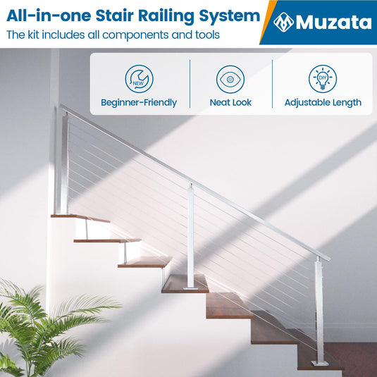 Muzata 36 Brushed Surface Stair Cable Railing System - All-in-One DIY Kit