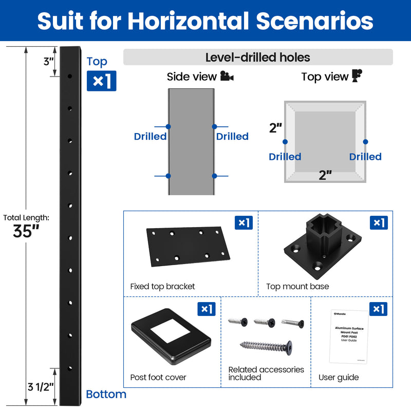 Load image into Gallery viewer, aluminum-surface-mount-level-post-dimensions
