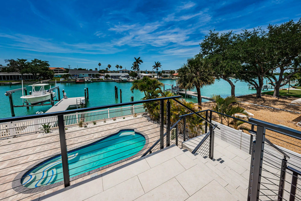 black cable railing of  balcony for waterfront