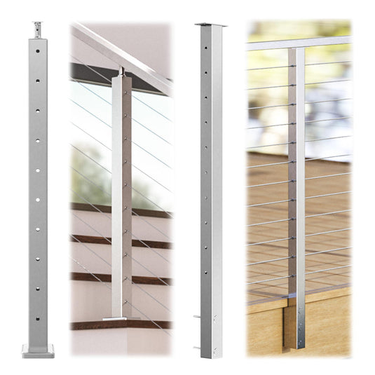 Muzata Brushed 36" Stainless Steel Cable Railing Post