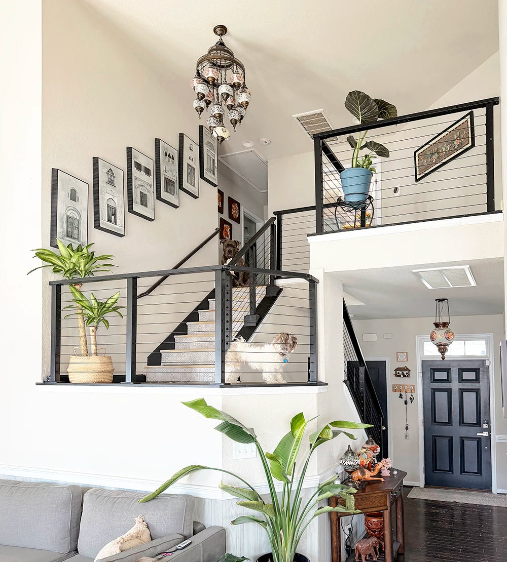 ndoor cable railing system creating an open and modern home interior