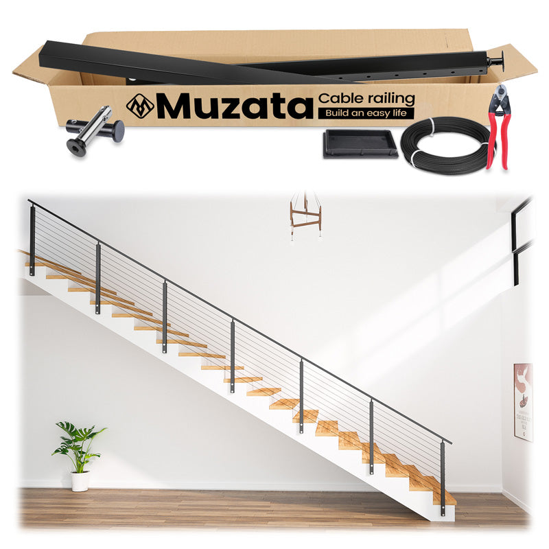 Load image into Gallery viewer, Muzata 36&quot; 6.5ft-19.5ft Black Side Mount All-in-One Stair Cable Railing System DIY Kit, One Stop Service Complete Set
