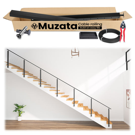 Muzata 36" 6.5ft-19.5ft Black Side Mount All-in-One Stair Cable Railing System DIY Kit, One Stop Service Complete Set