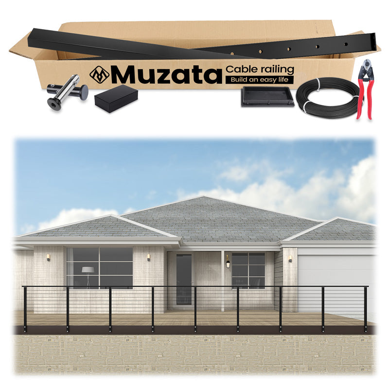 Load image into Gallery viewer, Muzata 36&quot; 6.5ft-26ft Black Side Mount All-in-One Cable Railing System DIY Kit, One Stop Service Complete Set
