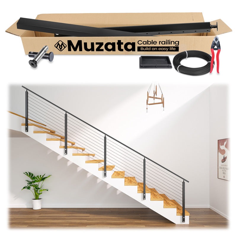 Load image into Gallery viewer, Muzata 36&quot; 6.5ft-19.5ft Black Side Mount All-in-One Stair Cable Railing System DIY Kit, One Stop Service Complete Set
