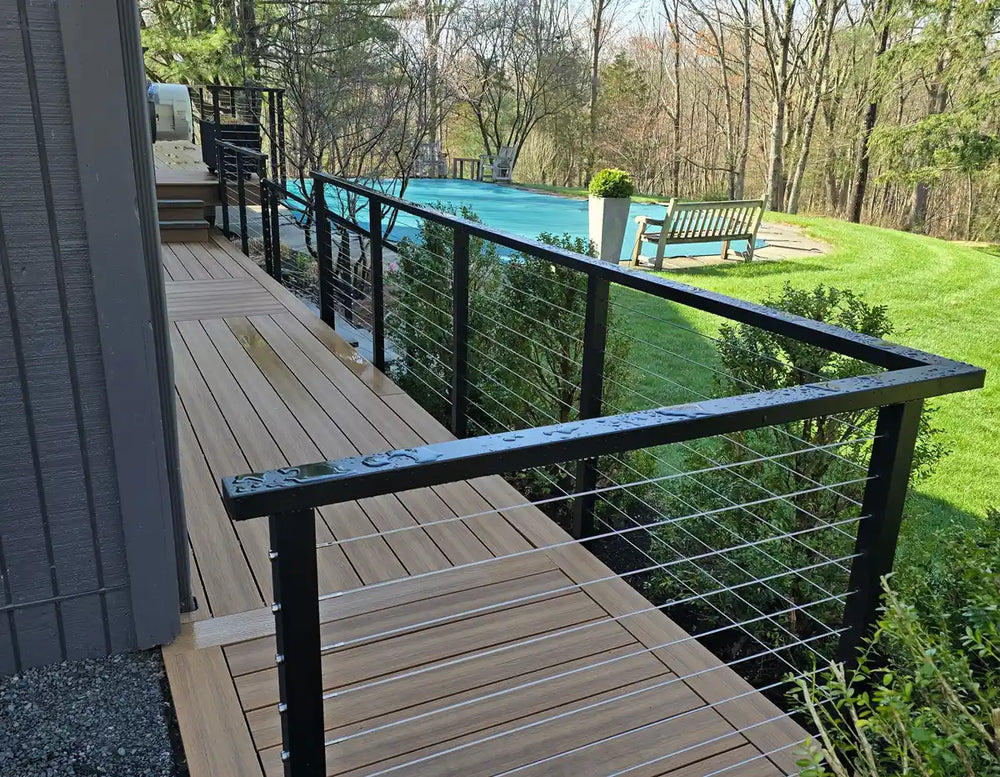 matte black cable railing with stainless steel cables