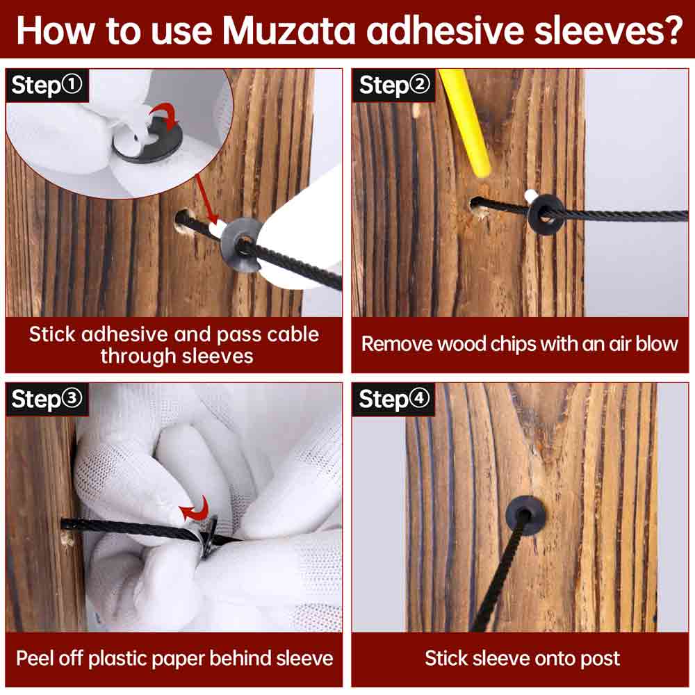 Muzata black T316 adhesive sleeves of multiple holes for wood metal posts - Muzata