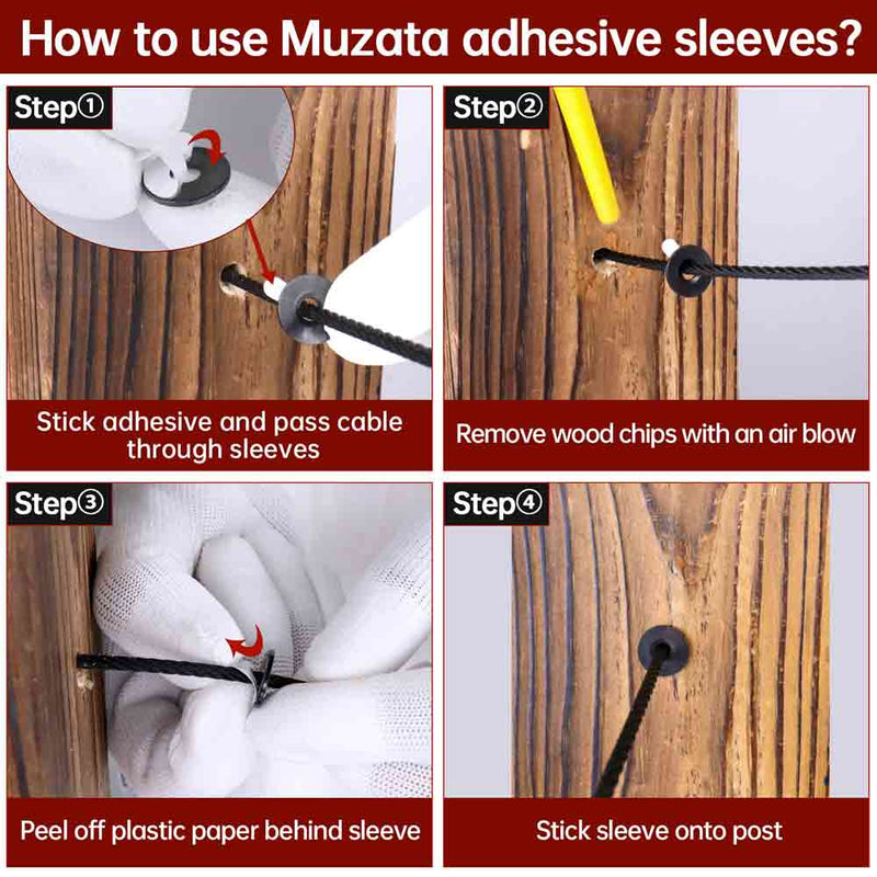 Load image into Gallery viewer, Muzata black T316 adhesive sleeves of multiple holes for wood metal posts - Muzata
