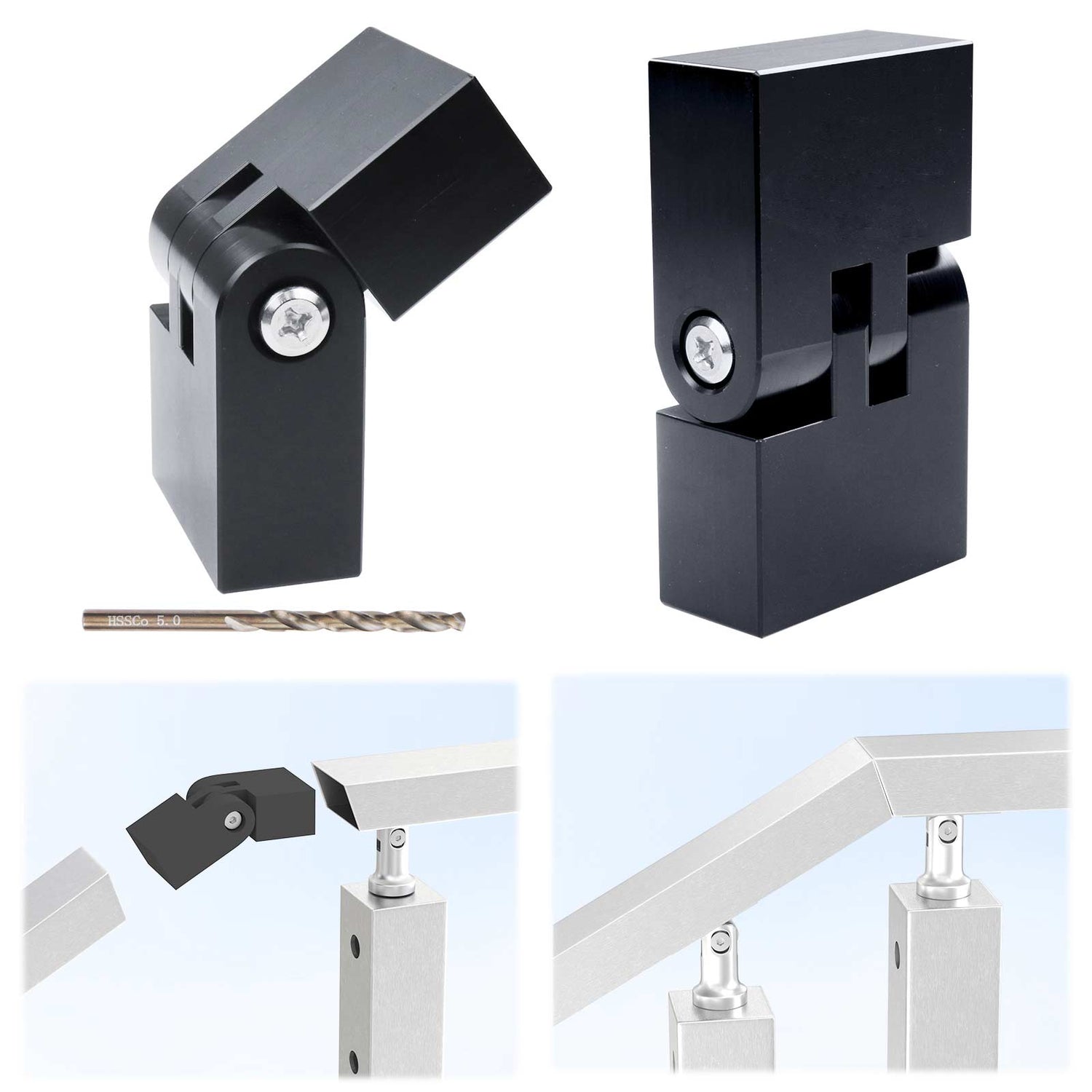 Pivot In Railing Handrail Connectors PLANTOP Adjustable Black Handrail Connector ...