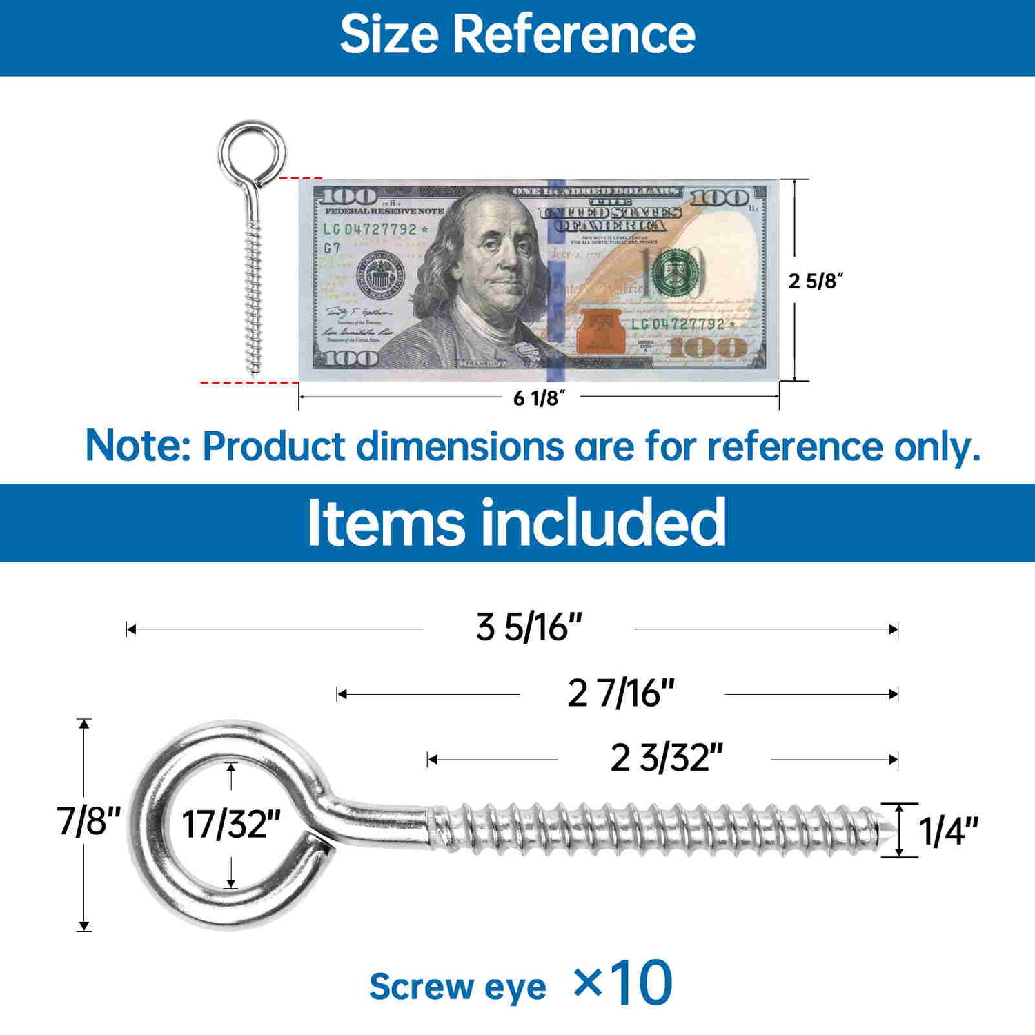 Muzata 3.3Inch M6 Screw Eye Hook CR18 Muzata