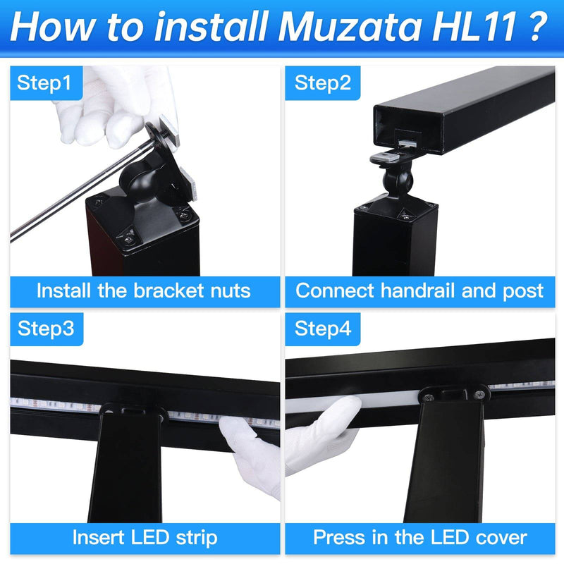 Load image into Gallery viewer, Muzata 6&#39;6&quot; LED Aluminum Handrail Black Cable Railing Top Rail Lights Handrail, HL11 BPA - Muzata

