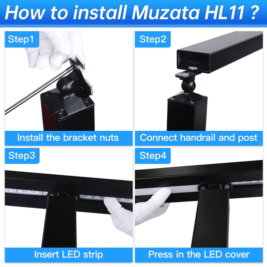 Muzata 6'6" LED Aluminum Handrail Black Cable Railing Top Rail Lights Handrail, HL11 BPA - Muzata