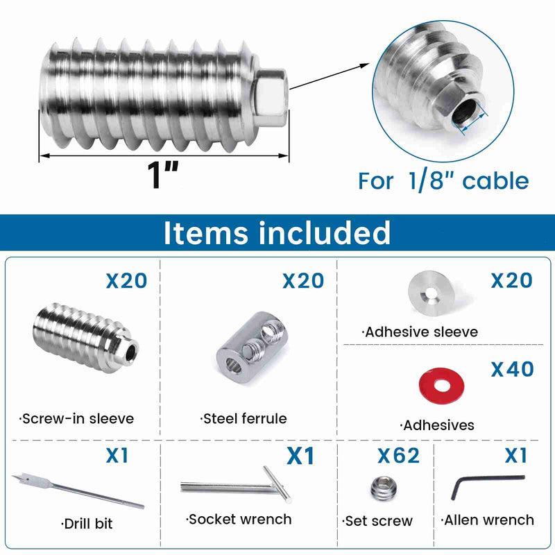 Load image into Gallery viewer, Muzata 1/8&quot; T316 Stainless Steel Invisible Swageless Lag Screw Tensioner with Adhesive Sleeve CB16 - Muzata
