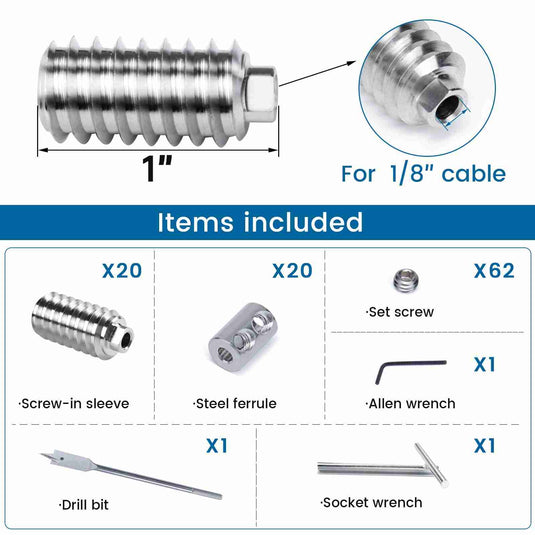 Muzata 1/8" T316 Invisible Lag Screw Tensioner CB16 - Muzata