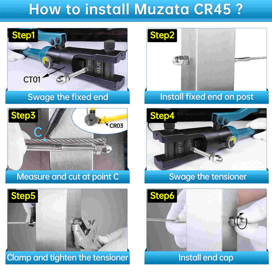 Muzata 3/16" Hand Swage Threaded Stud Tensioner CR45 - Muzata